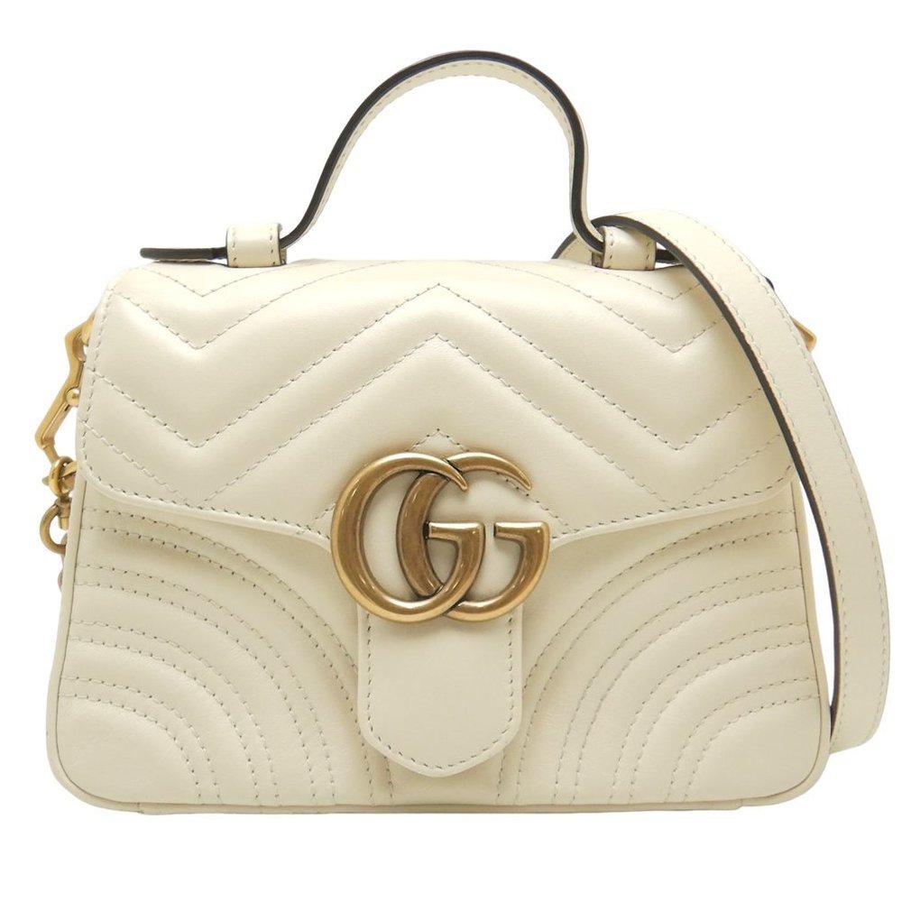 Gucci Mini Top Handle Handbag GG Marmont 2way Leather Ivory